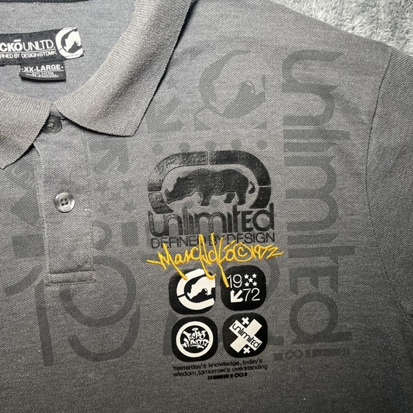 Ecko Unltd Y2K Short Sleeve Men's Grey Polo SZ 2XL Embroidered Street Wear - Picture 4 of 16